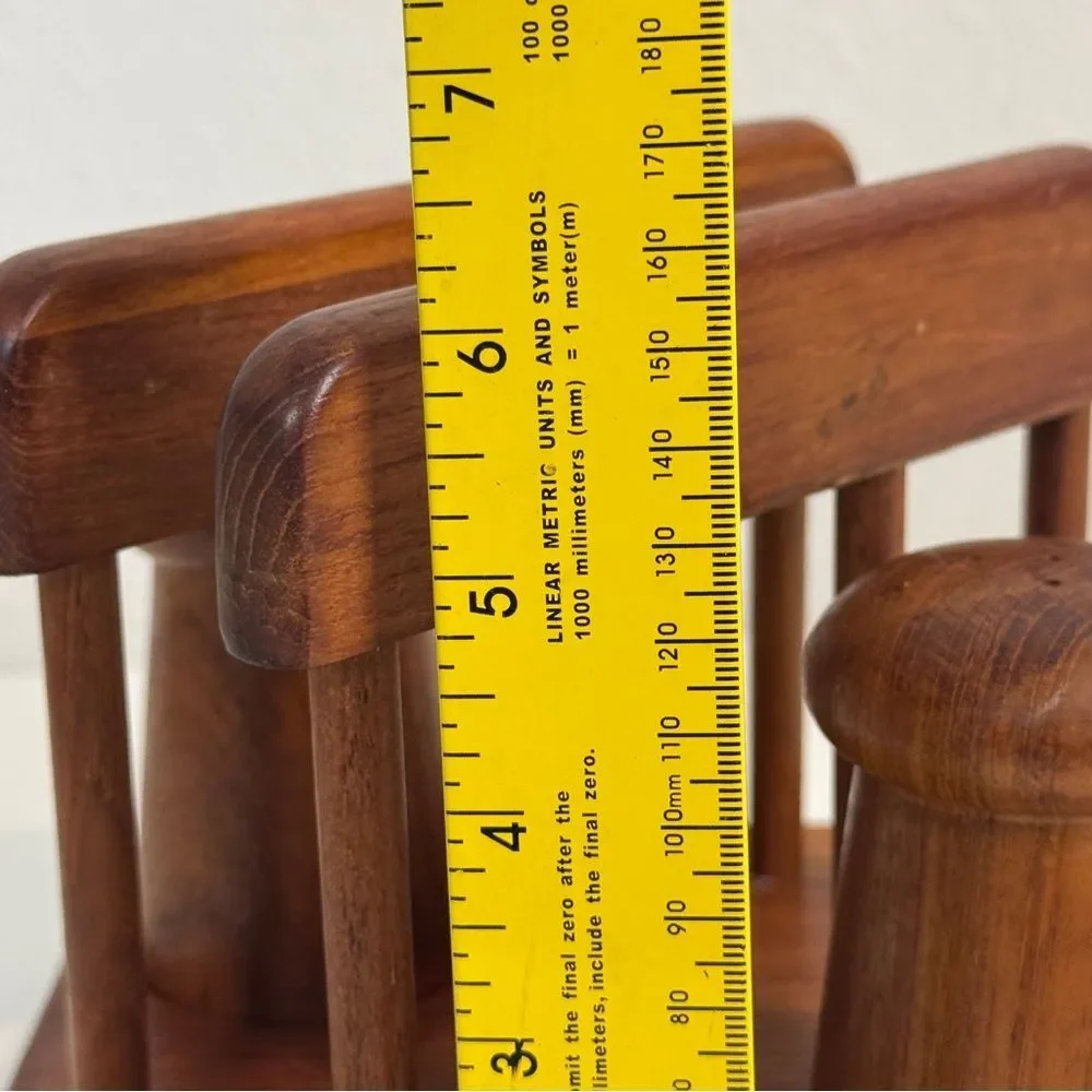 Vintage Teak Napkin Holder with Salt Shaker & Pepper Mill